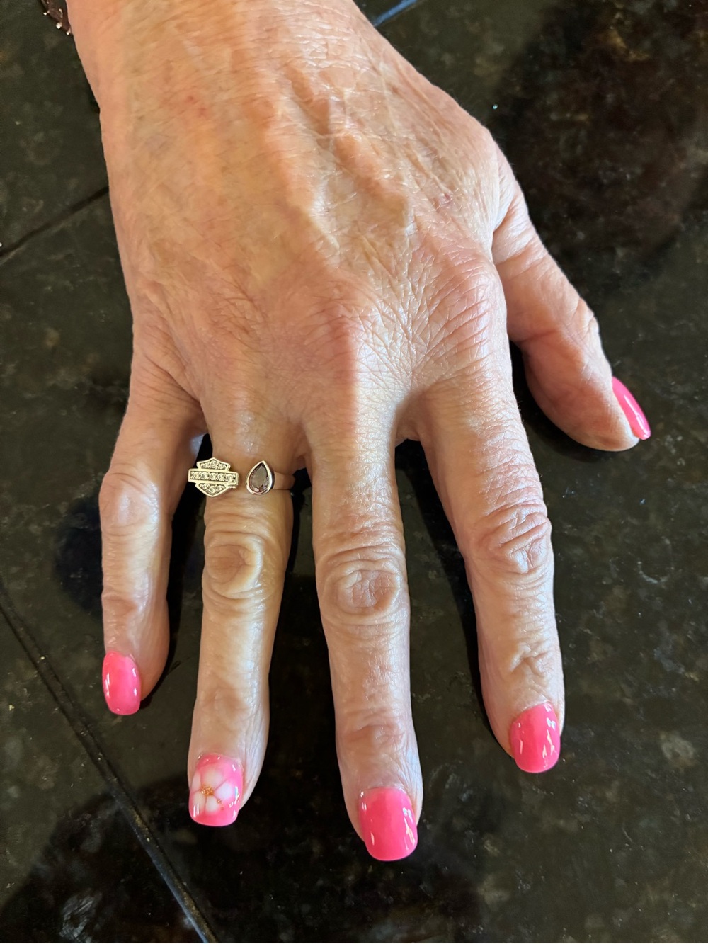 Harley-Davidson bar and shield Delicate Pink Floral Accent Ring - Women Jewelry